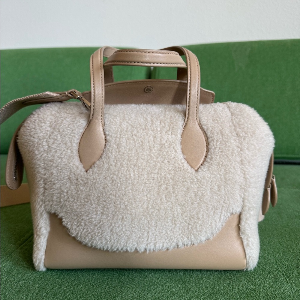 Loro Piana Sesia Happy Day leather and cashmere and silk-blend fleece bag